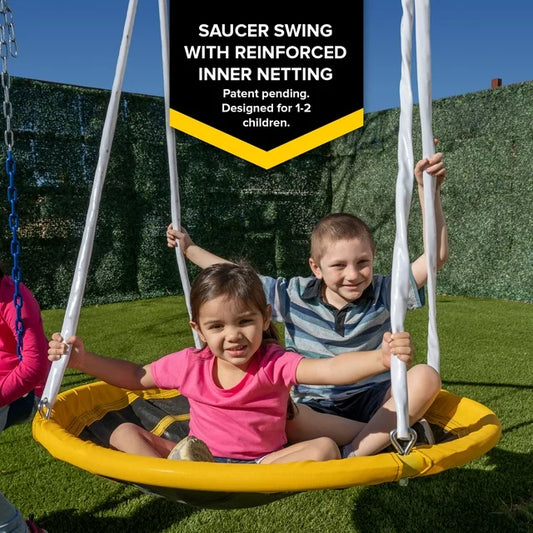 Sportspower Triple Swing & Saucer Metal Swing Set with Saucer Swing, 3 Adjustable Swings, & 5 Double (please be advised that sets may be missing pieces or otherwise incomplete),68706406330,24/3/9