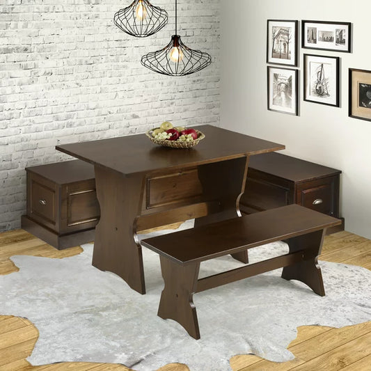 Linon Trefny Backless Corner Dining Breakfast Nook with Storage, Table and Bench, Seats 5-6, Walnut,75379364428,24/3/22
