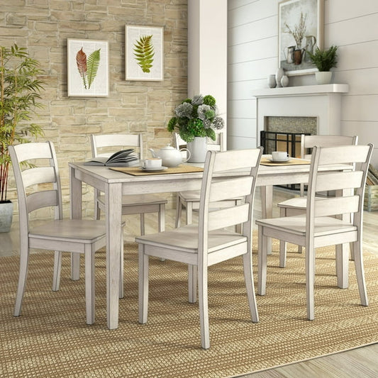 Lexington Large Wood Dining Set with 6 Ladder Back Chairs, White (please be advised that sets may be missing pieces or otherwise incomplete) 78235968980 24/3/9